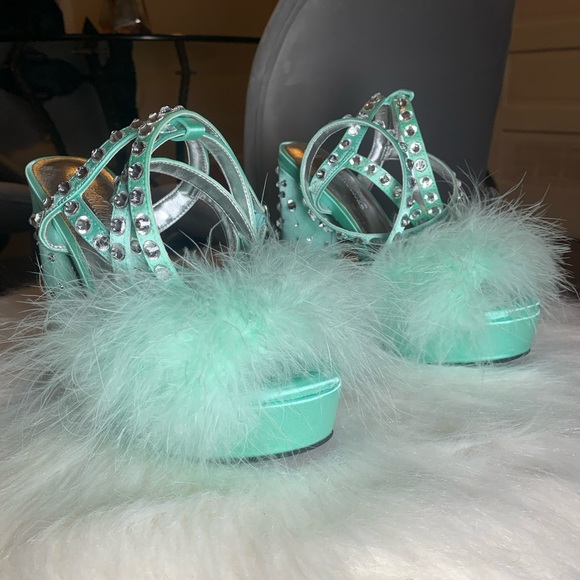 NWT | Sugar Thrillz fluffy boudoir heels mint green WMNS6 - Picture 7 of 11